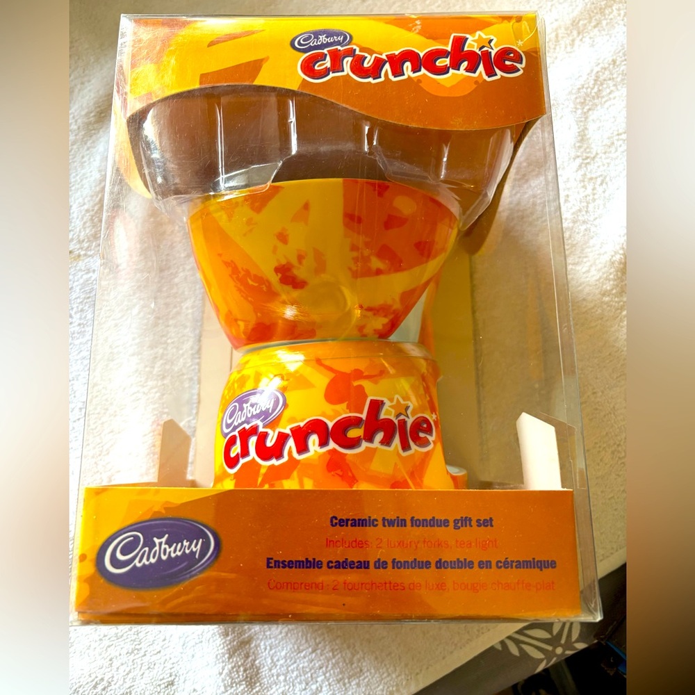 Crunchie Ceramic Twin Fondue Gift Set - Yellow and Orange